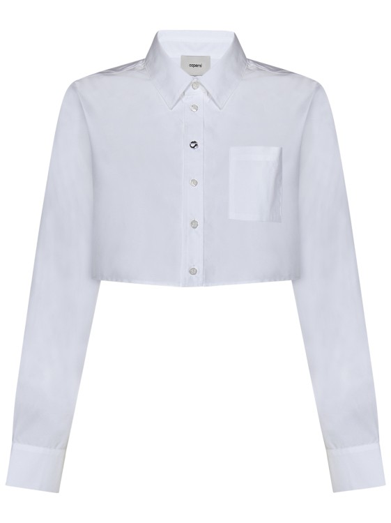 Shop Coperni Long-sleeved Optical White Cotton Cropped Shirt