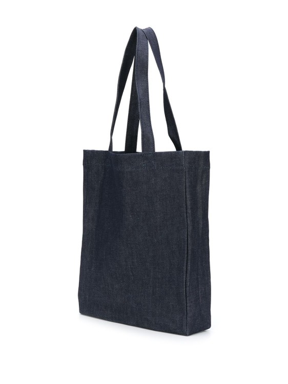 Shop Apc Indigo Blue Cotton Blend Logo Denim Tote Bag In Black