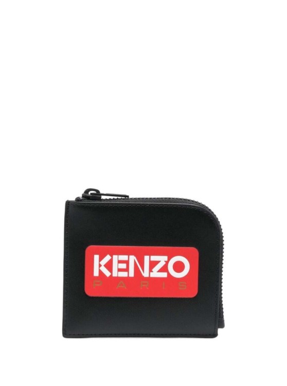 Kenzo Black Coin Purse With Logo Print In Leather