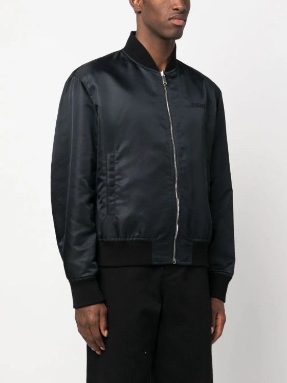 Shop Versace Multicolored Barocco Silhouette Reversible Jacket In Black