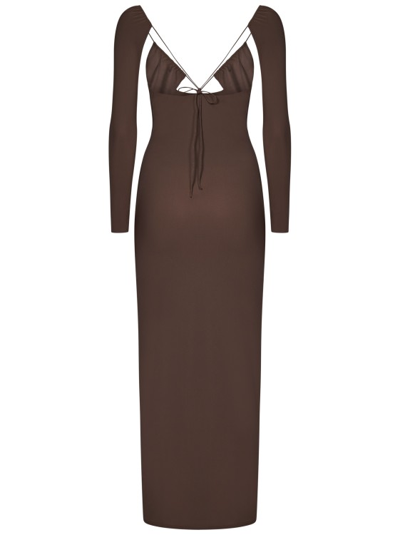 Shop Amazuìn Issad Sleeves Taupe Brown Long Dress