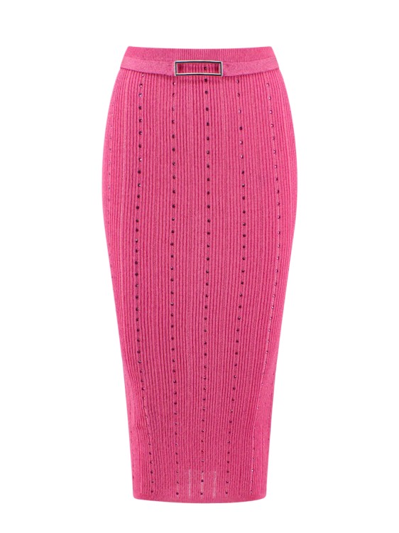 Shop Alessandra Rich All-over Rhinestone Ribbed Skirt In Pink