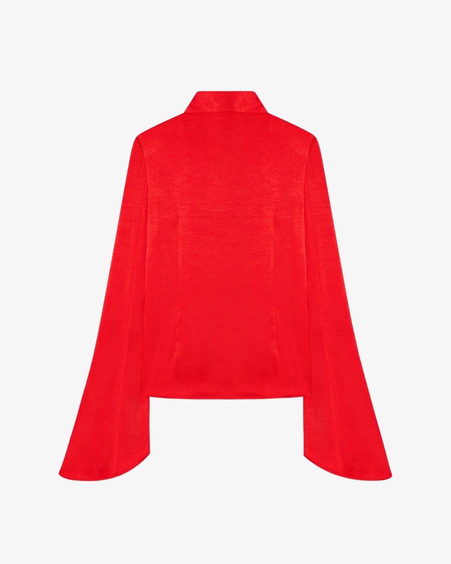Serena Bute Flared Sleeve Shirt - Bright Red In Red