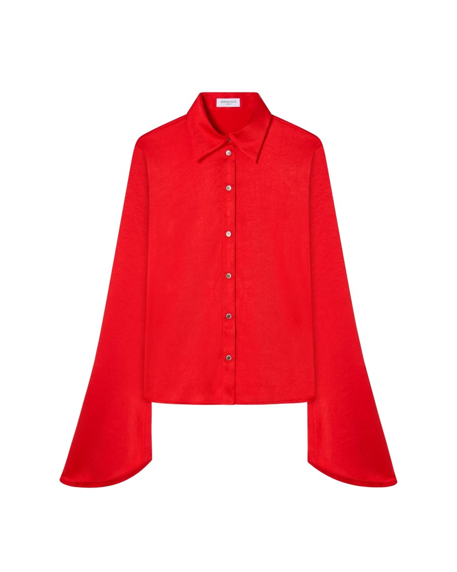 Serena Bute Flared Sleeve Shirt - Bright Red In Red