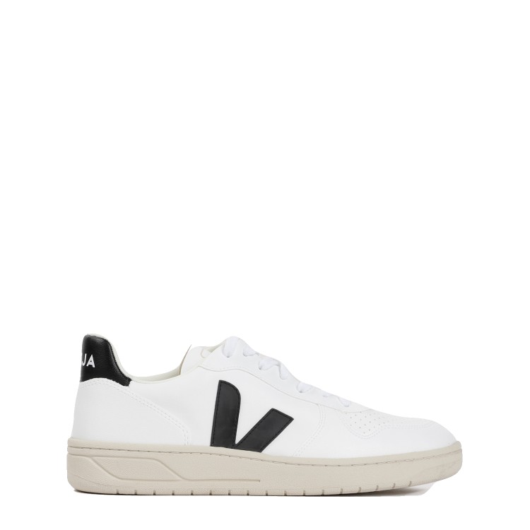 Shop Veja White And Black Leather V10 Sneakers In Grey