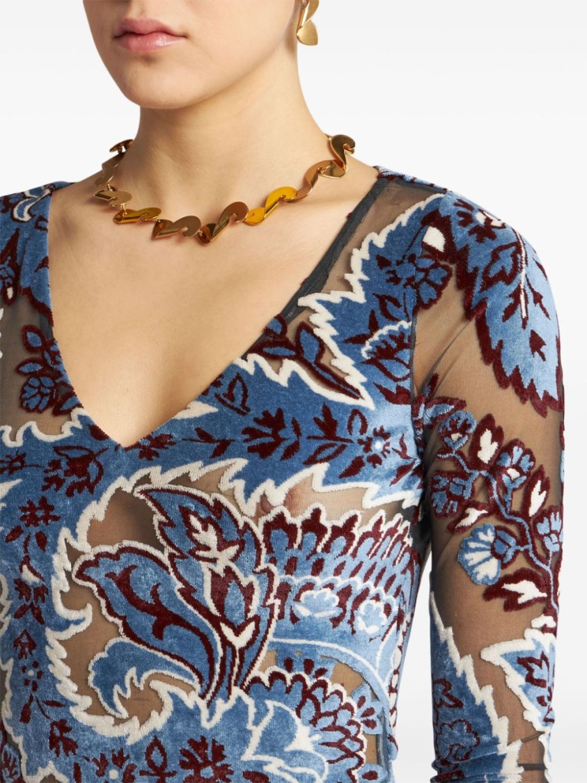 Shop Etro Long Sleeve Dress With Viscose Blend And Design In Multicolor