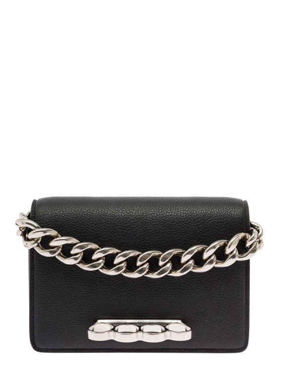 ALEXANDER MCQUEEN MINI FOUR RING BLACK HAMMERED LEATHER CROSSBODY BAG
