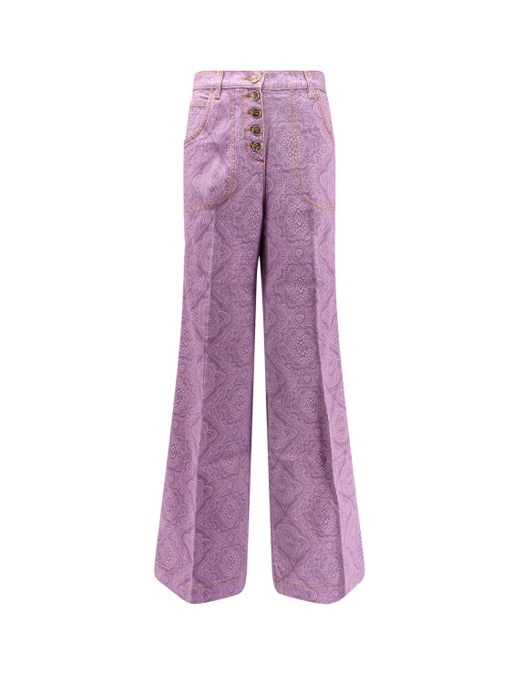 Shop Etro Stretch Cotton Trosuer With Paisley Motif In Purple