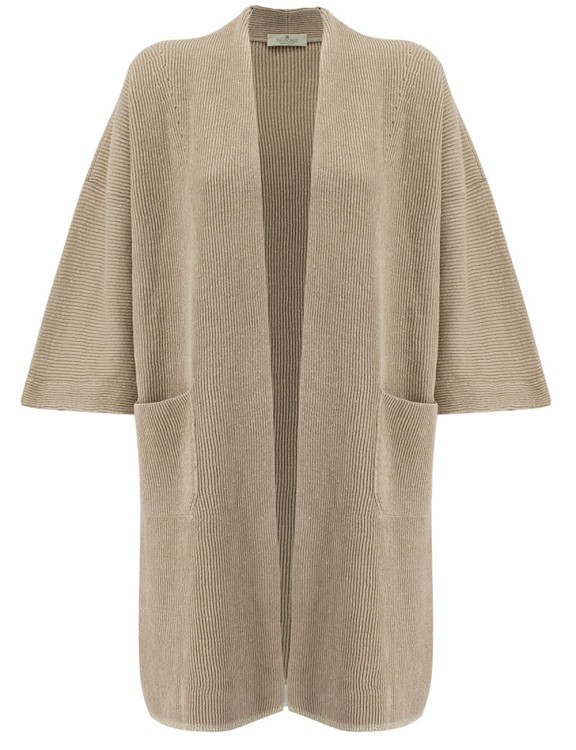 Panicale Beige Long Knitted Cardigan In Neutrals