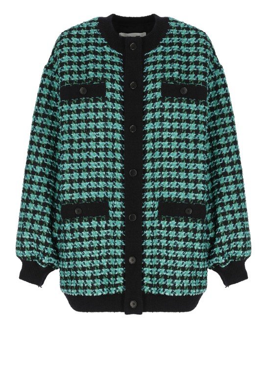 Msgm Houndstooth-pattern Tweed Cardi-coat In Black