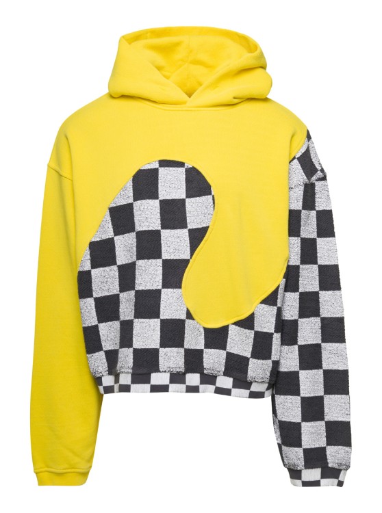 Shop Erl Yellow Check Pattern Panelled Hoodie In Cotton Unisex