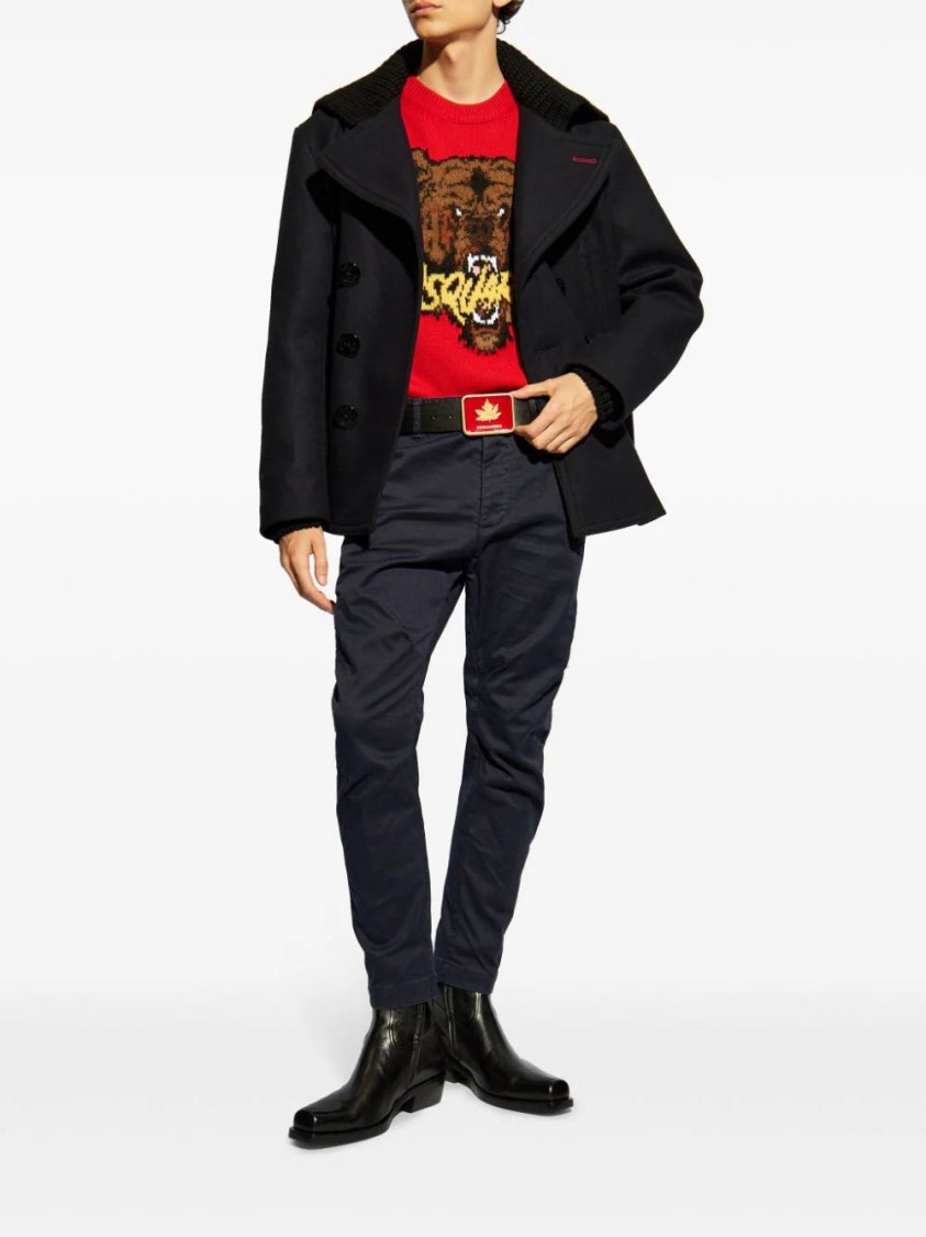 Dsquared2 Knit-panel Double-breasted Jacket In Blue