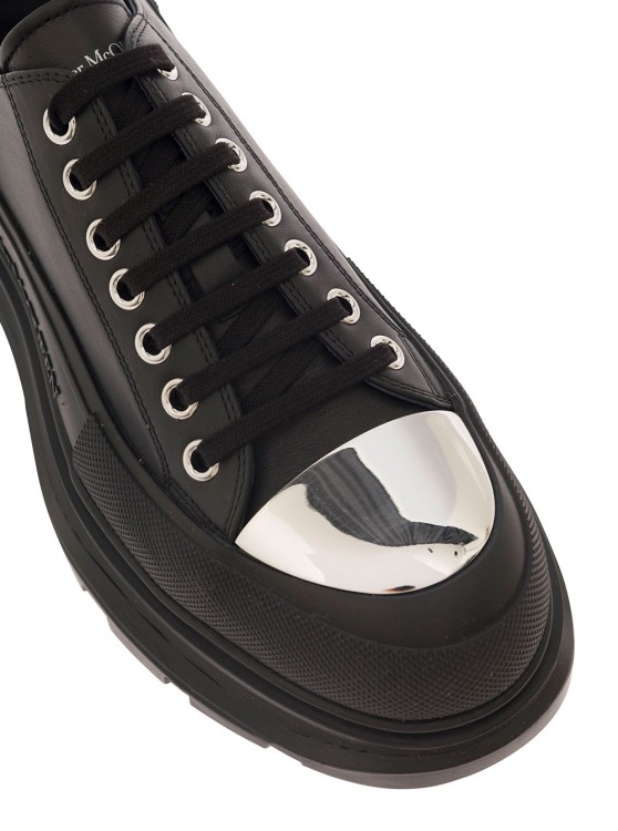 Shop Alexander Mcqueen Trade Slick' Black Sneakers With Oversized Platform And Metallic Toe In Leather