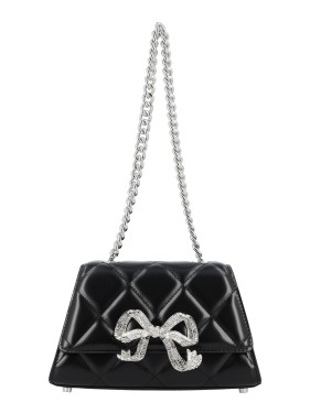 Black Rhinestone Micro Bow Bag by Self-Portrait in Black color for