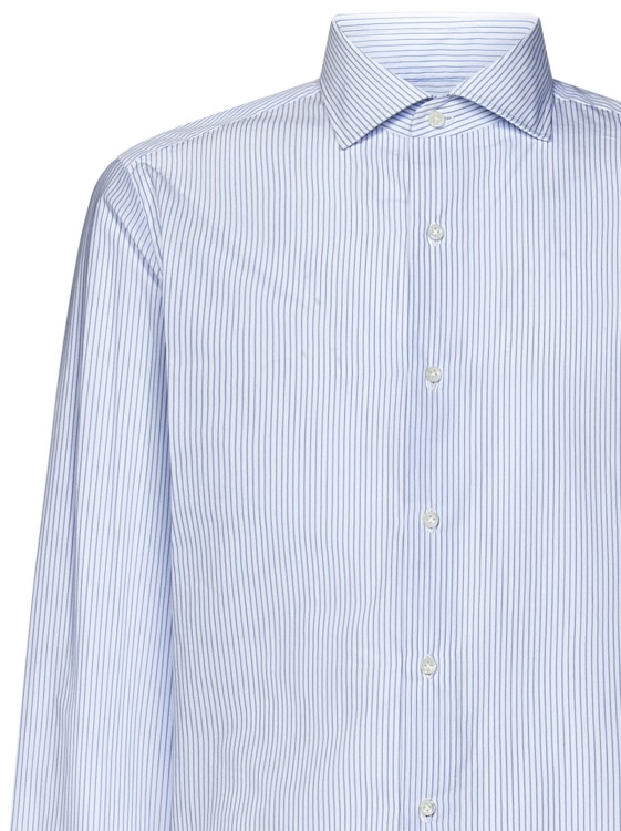 Shop Luigi Borrelli White Cotton Poplin Shirt In Blue