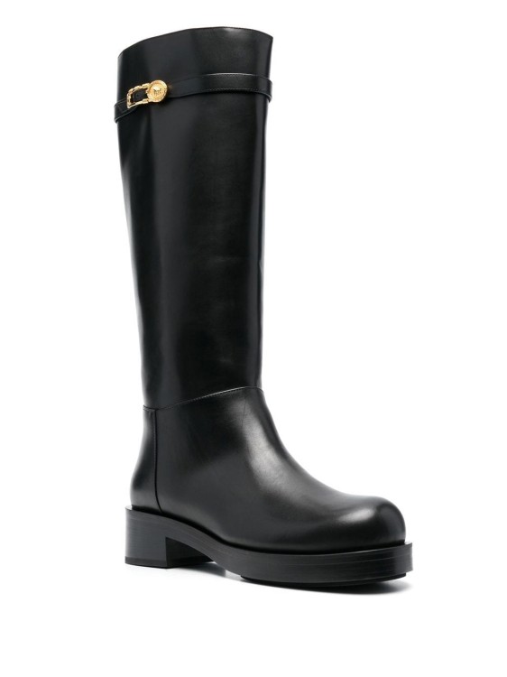 Shop Versace Logo-plaque Leather Boots In Black