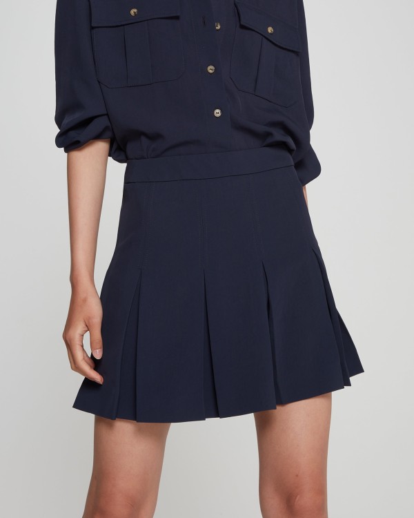 Shop Serena Bute Pleated Mini Skirt - Dark Navy In Blue