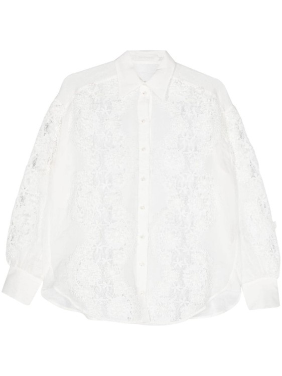 Shop Zimmermann Halliday Floral-lace Linen Shirt In White