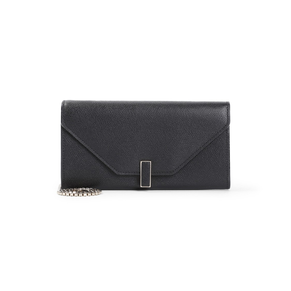 Valextra Grained Calf Leather Chain Wallet In Black