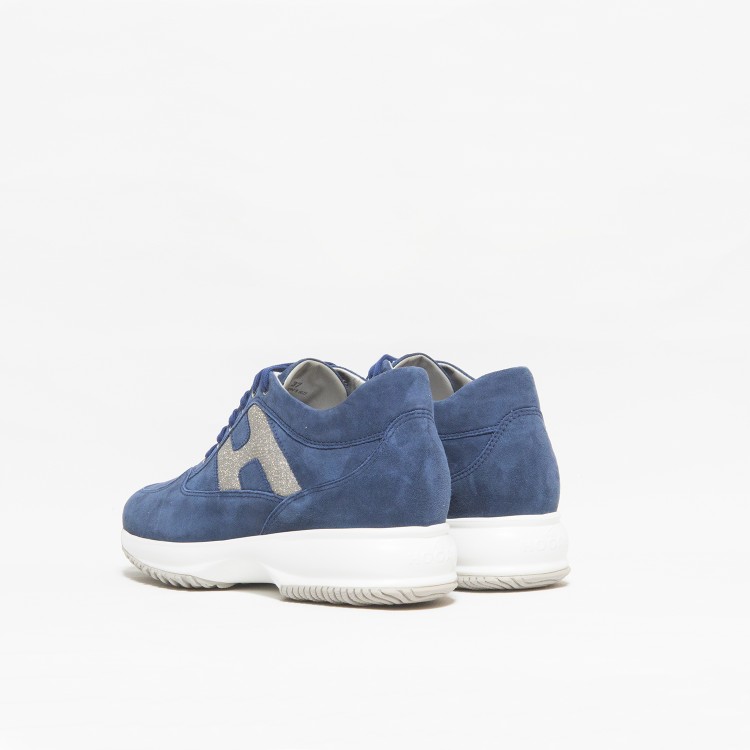 Shop Hogan Blue Suede With Glitter H Interactive Sneakers