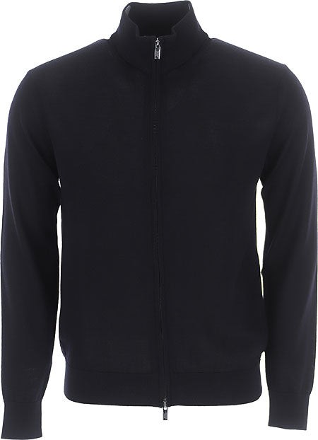 Shop Emporio Armani Navy Blue Knit Zip-up Sweater In Black