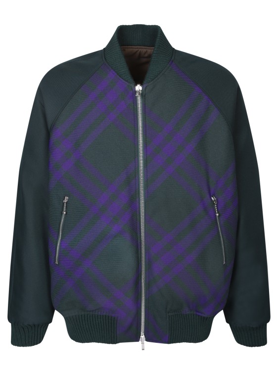 Shop Burberry Reversible Wool-blend Bomber Jacket With Equestrian Knight Design Label On Back In Green
