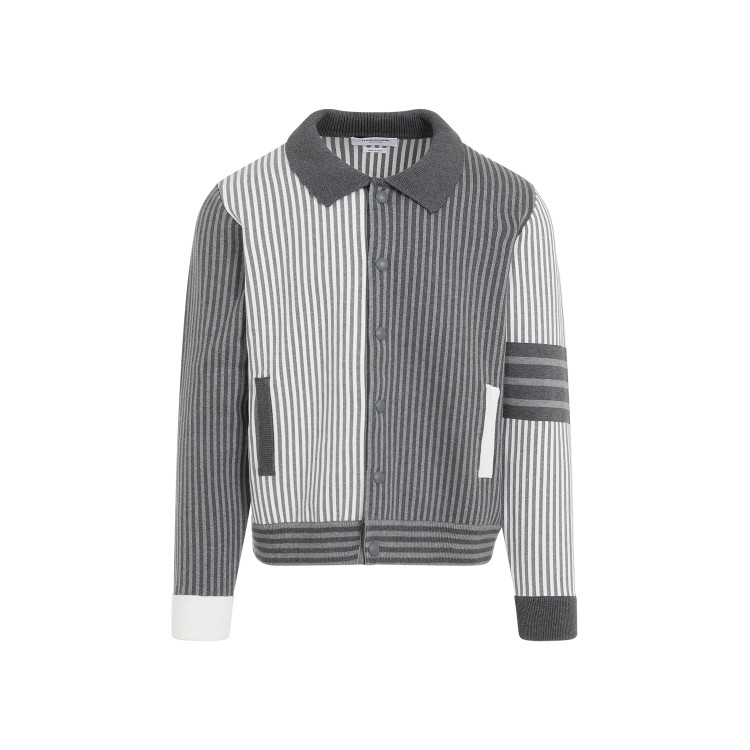 Shop Thom Browne Polo Collar Tonal Grey Cotton Bomber Jacket