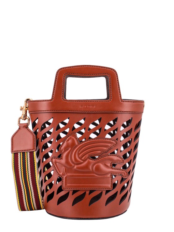 Etro Perforated Leather Bucket Bag With Shoulder Strap In Red
