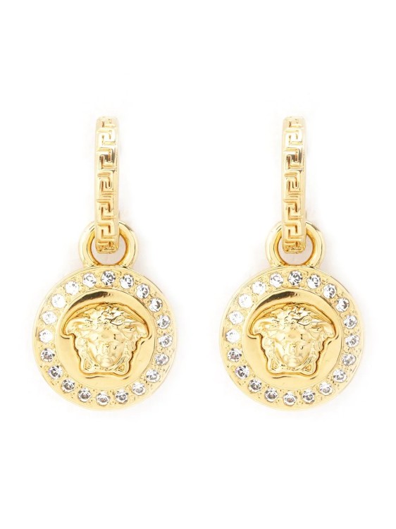 Shop Versace Gold Medusa Greca Crystal Earrings