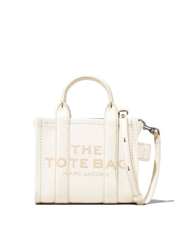 Marc Jacobs The Micro Tote Bag' White Shoulder Bag With Logo In Grainy Leather