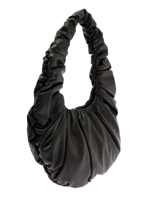 Shop Nanushka Anja' Black Baguette Bag With Hobo Handle In Ruched Vegan Leather