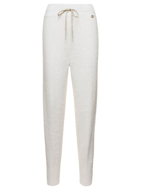 Shop Twinset White Jogger Pants With Logo Patch In Brushed Polyamide