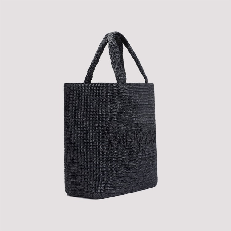 Shop Saint Laurent Black Raffia Tote Bag