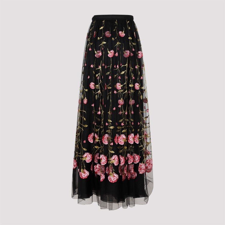 Giambattista Valli Floral-embroidered Tulle Maxi Skirt In Black