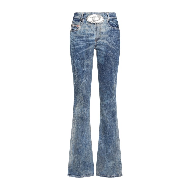 Diesel Crystal Logo Washed Flared Jeans In Blue