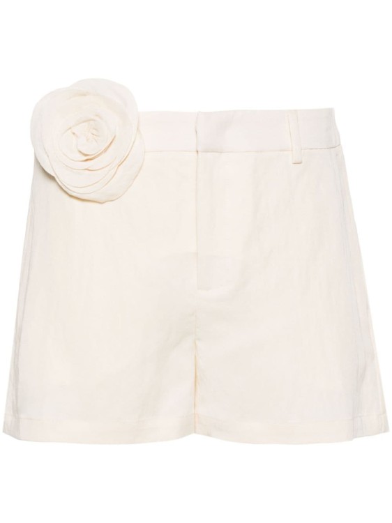 Shop Blumarine Cream White Rose Appliqué Shorts In Neutrals