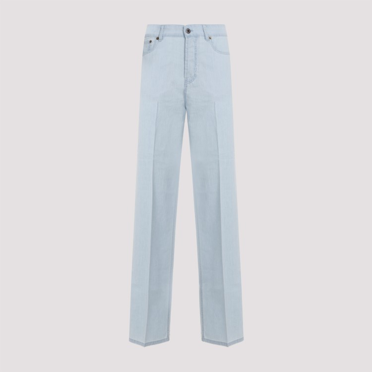 Shop Miu Miu Light Blue Cotton Pants In Grey