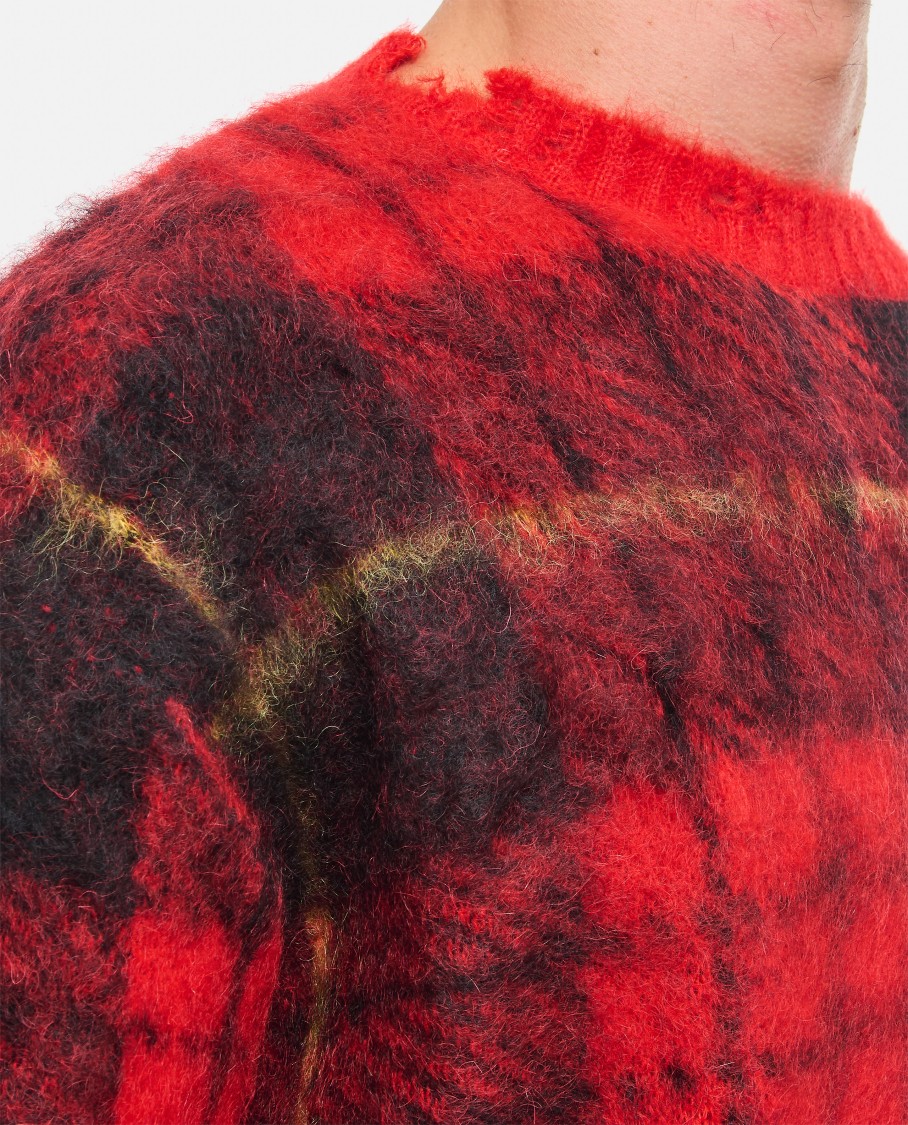 Alexander Mcqueen Check Pattern Distressed Jumper In Red