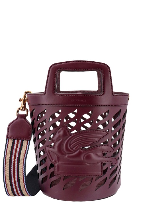 Shop Etro Perforated Leather Bucket Bag With Shoulder Strap In Burgundy