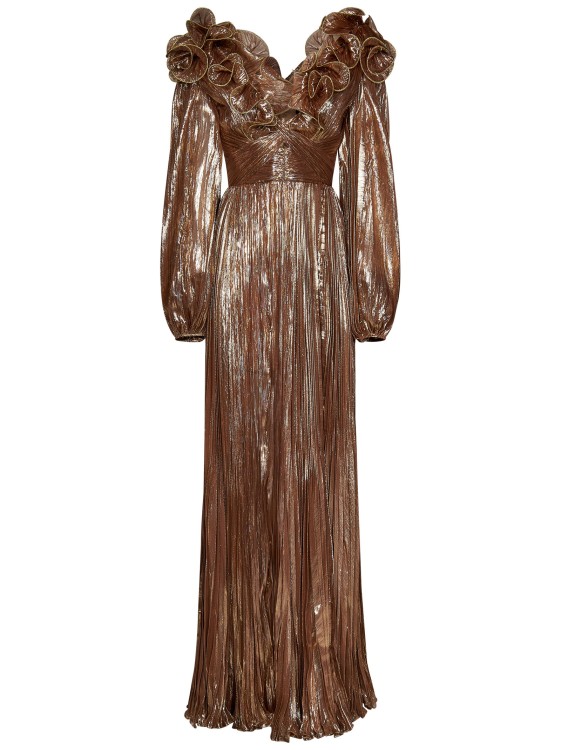 Iris Serban Lara Pleated Silk Dress In Brown