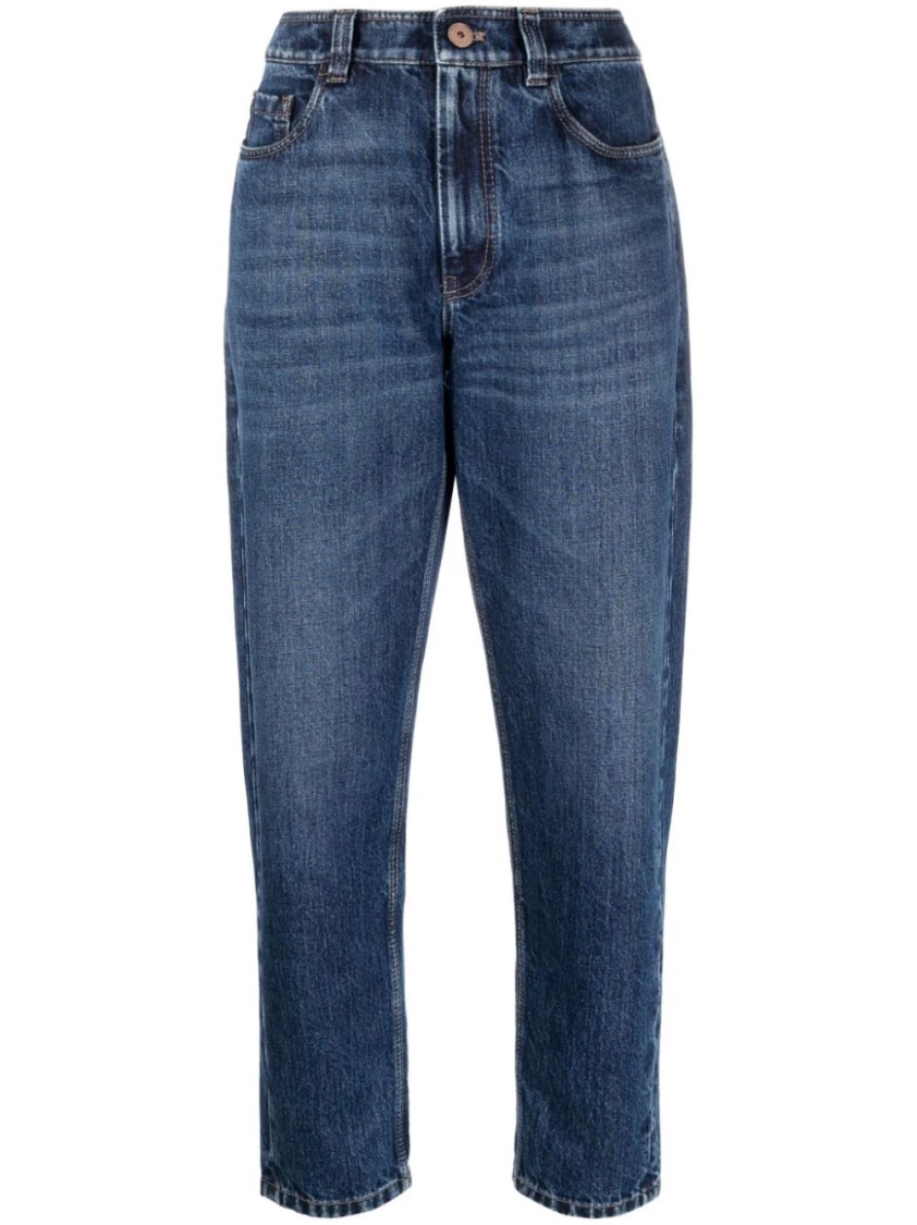 Brunello Cucinelli High-waisted Cropped Denim Pants With Classic Blue Wash In Blue