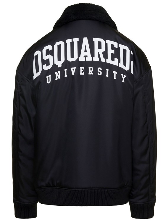 Shop Dsquared2 Ciprus' Black Bomber Jacket With Contrasting Logo Patch And Print In Nylon
