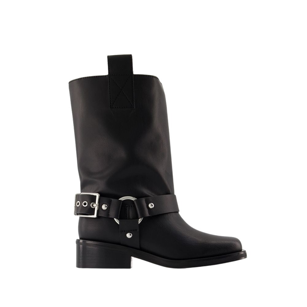 Shop Ganni Biker Tubular Boots - Synthetic Leather - Black