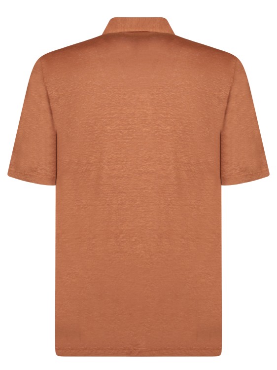 Shop Dell'oglio Short Sleeve Polo In Linen Jersey In Brown