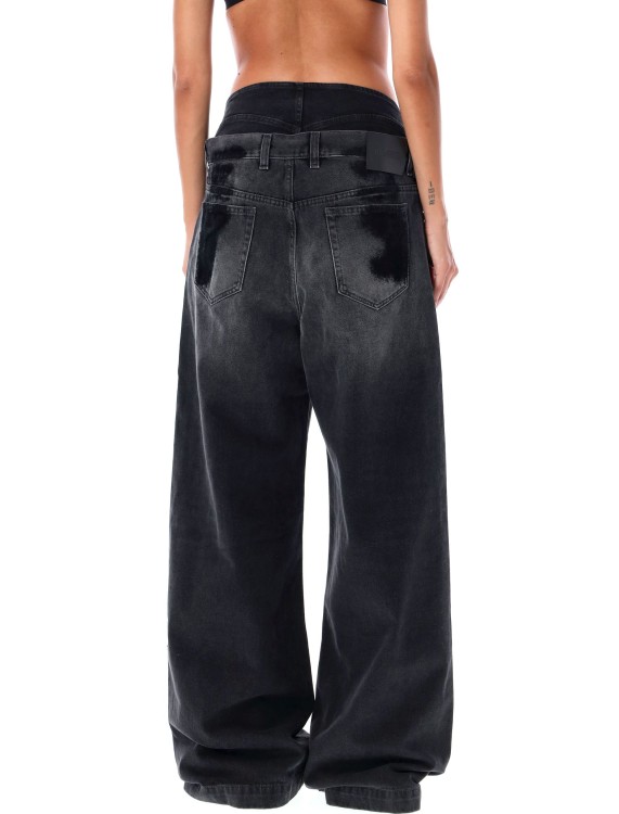 Attico Layered Waist Wide-leg Jeans In Black