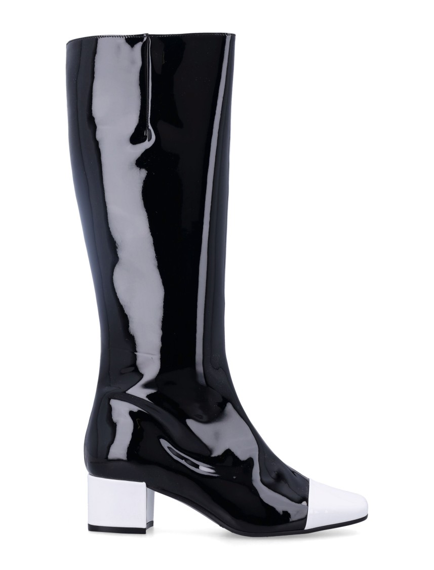 Carel Paris High Block Heel Two-tone Knee Boots In Black