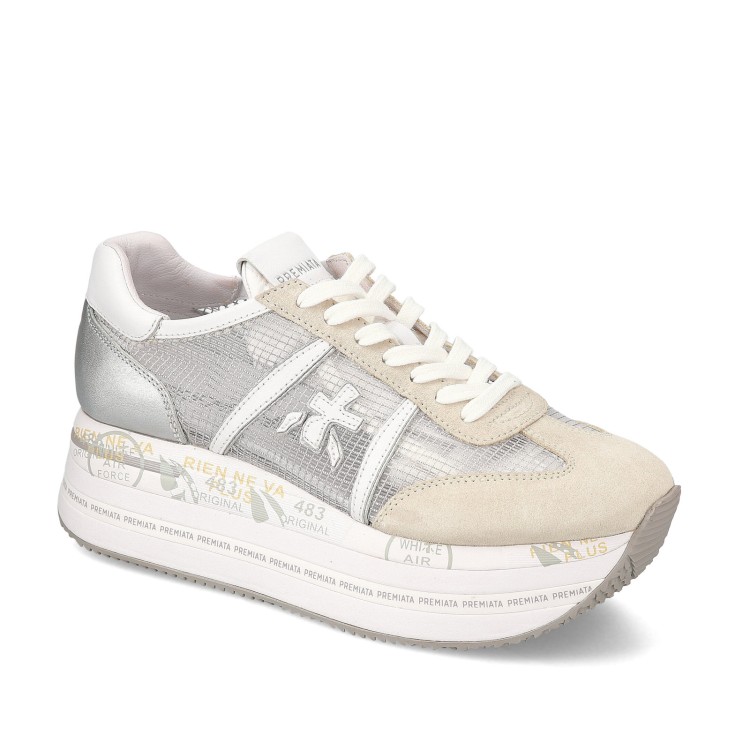 Shop Premiata Beth Sneakers In White Suede Transparent Ripstop Fabric