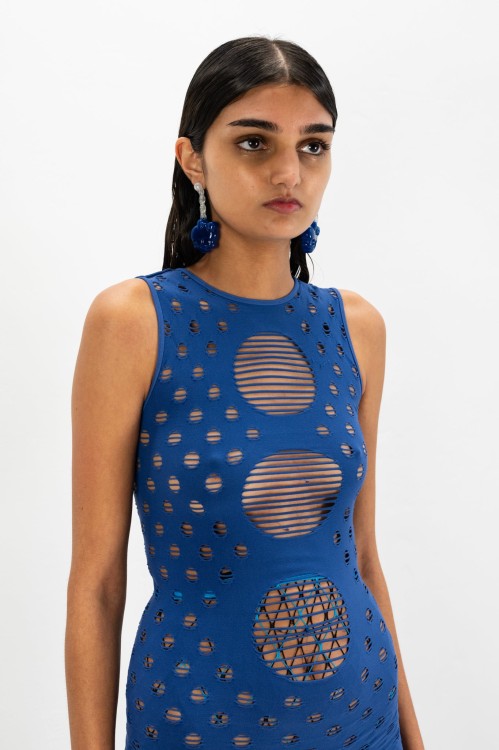 Shop Maisie Wilen Perforated Minidress In Blue