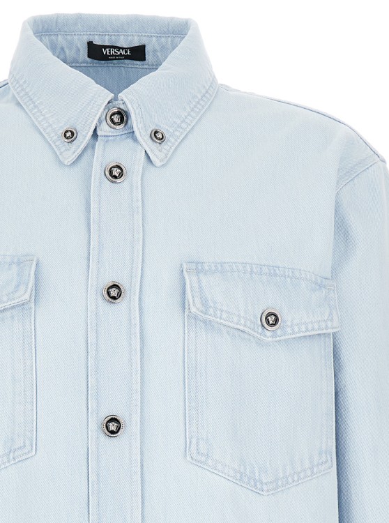 Shop Versace Light Blue Shirt With Button In Denim