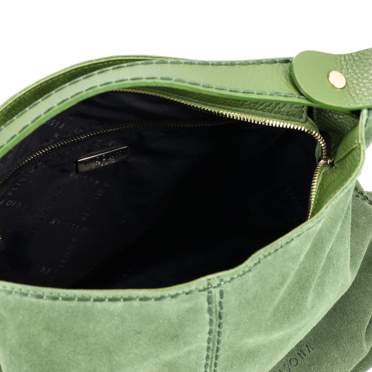 Plinio Visona' Green Suede Leather Bag In Green